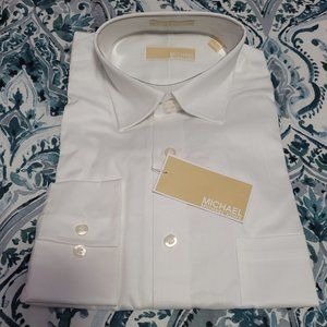Michael Kors White 100% Cotton Spread Collar Dress Shirt NWT 16 32/33